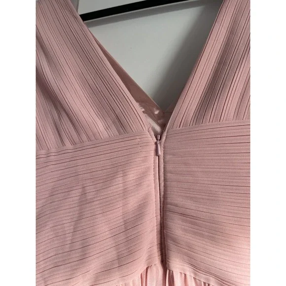 NWT Teri Jon Chiffon Puff Sleeve Pleated VNeck GownPink‎ Size 18 Dress $670